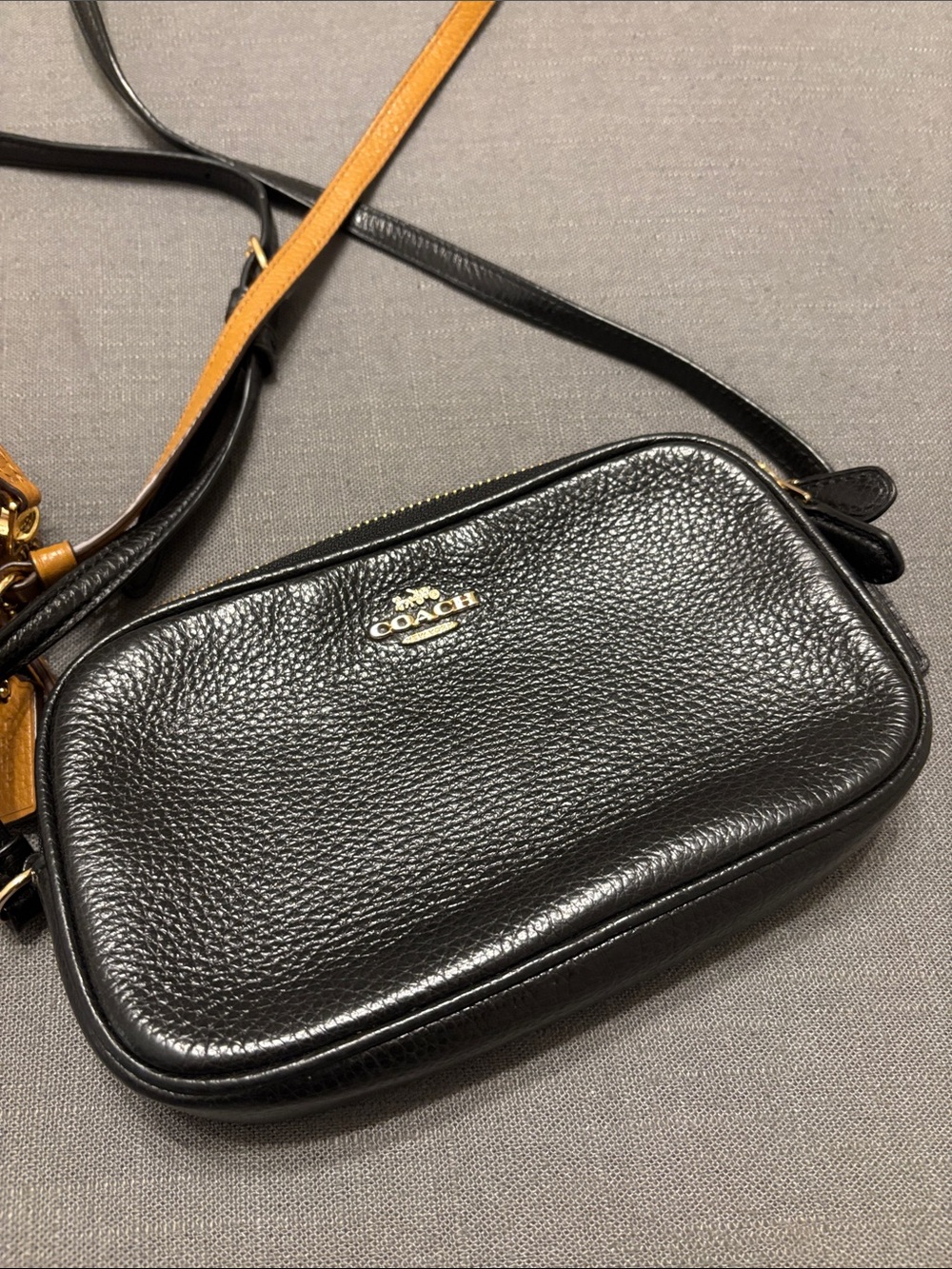 Coach Pebbled Leather Crossbody Bags in Black and Tan - Picture 2 of 8